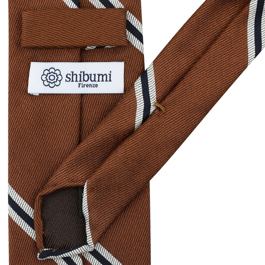 Repp Stripe Silk / Cotton Tie - Copper - Hand-Rolled