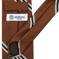 Repp Stripe Silk / Cotton Tie - Copper - Hand-Rolled