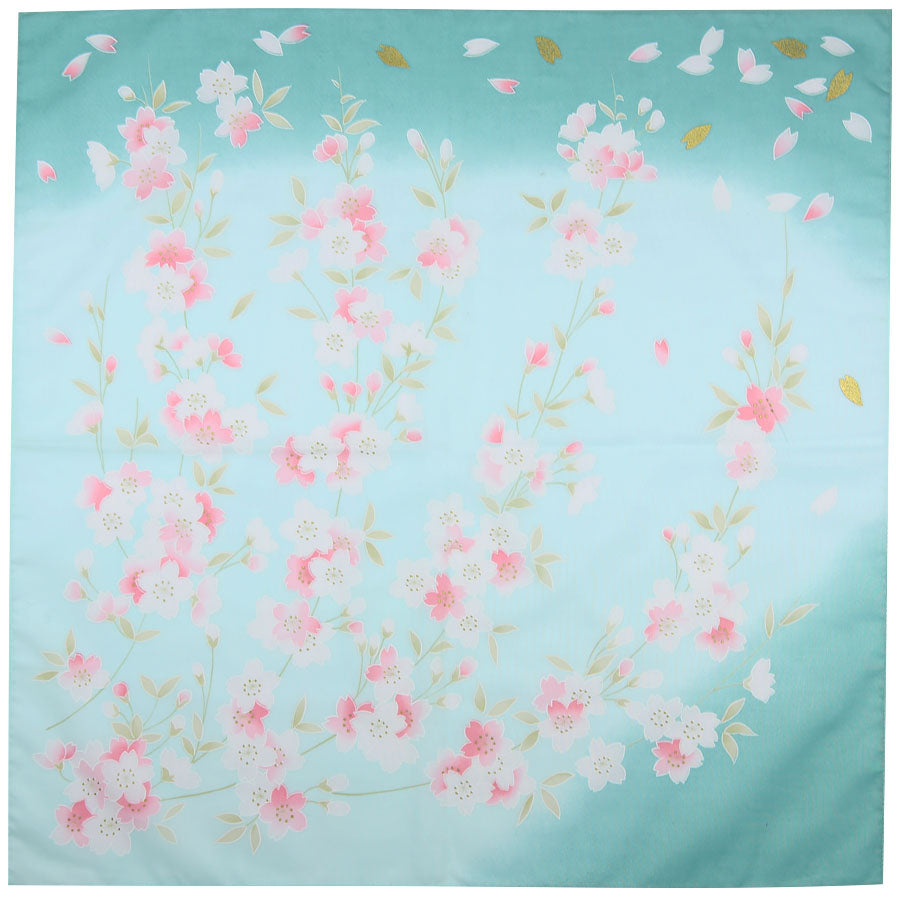 Kimono Motif Cotton Handkerchief - Cyan