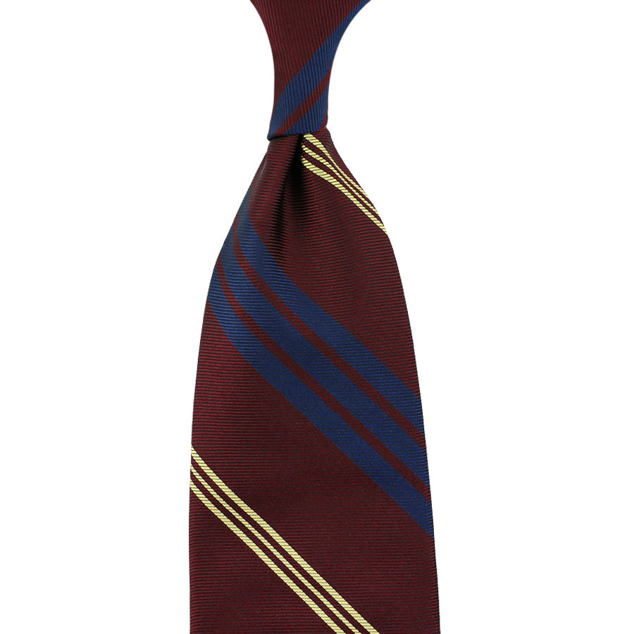 Repp Stripe Silk Tie - Burgundy / Navy / Yellow