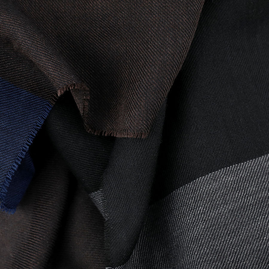 Striped Wool / Silk Scarf - Navy / Brown / Black / Grey