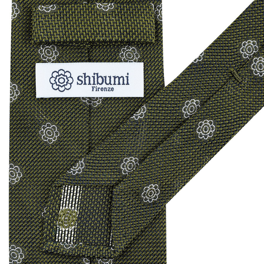 Shibumi-Flower Fina Grenadine Silk Tie - Olive