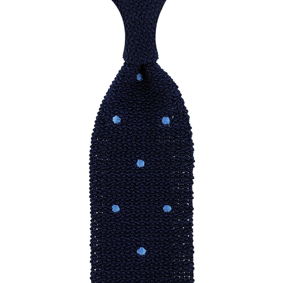 Crunchy Silk Knit Tie - Navy / Blue Dots