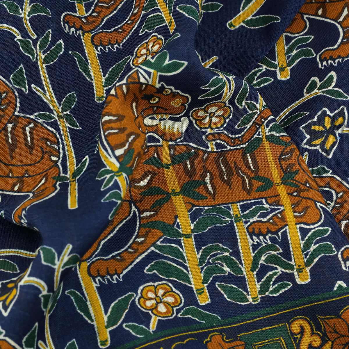 Tiger Printed Wool / Silk Scarf - Navy