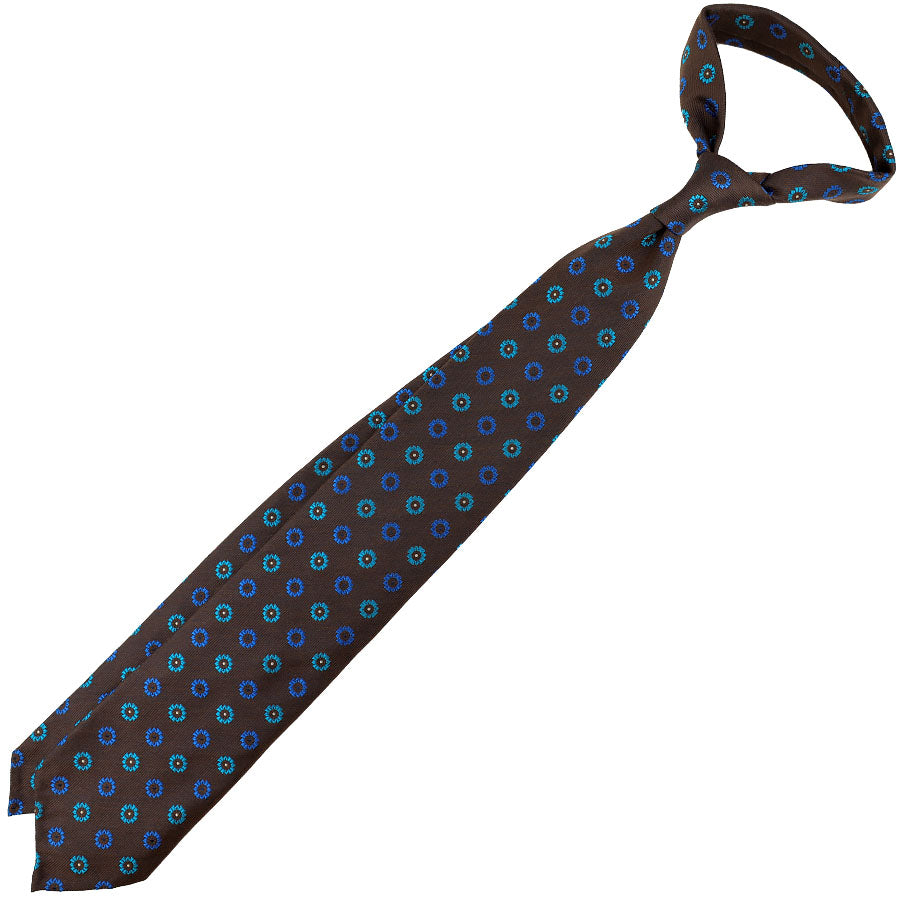 Floral Jacquard Silk Tie - Brown - Hand-Rolled