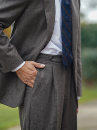 Repp Stripe Silk Tie - Navy / Copper - Hand-Rolled