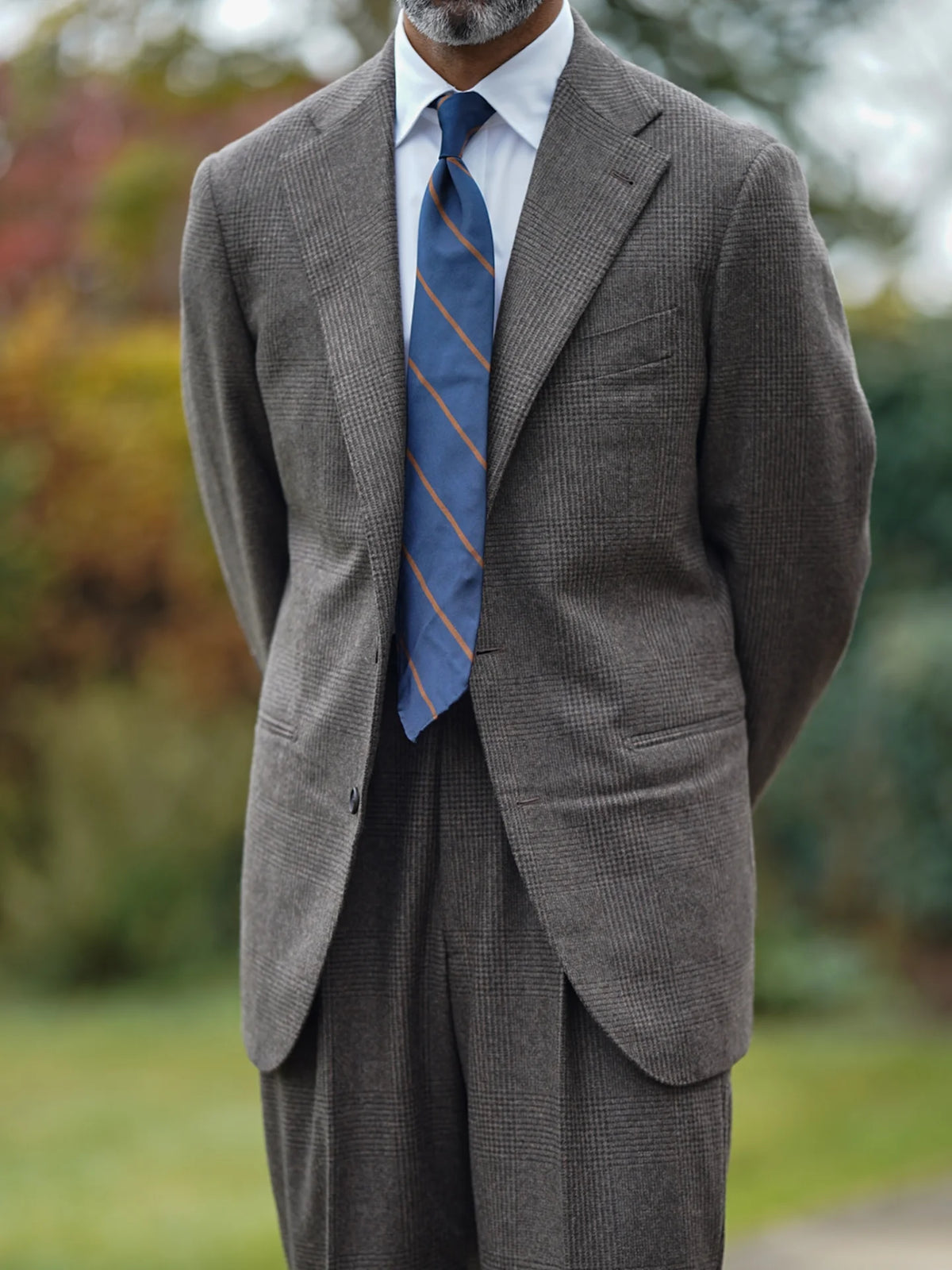 Repp Stripe Silk Tie - Navy / Copper - Hand-Rolled