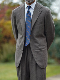 Repp Stripe Silk Tie - Navy / Copper - Hand-Rolled