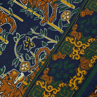 Tiger Printed Wool / Silk Scarf - Navy