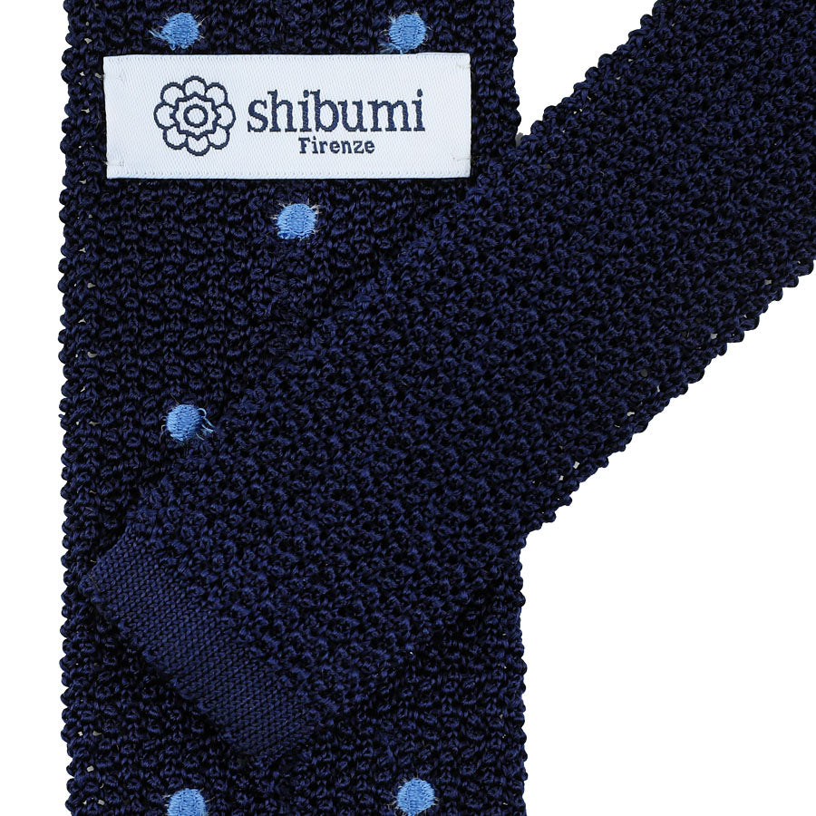 Crunchy Silk Knit Tie - Navy / Blue Dots