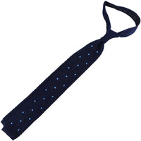 Crunchy Silk Knit Tie - Navy / Blue Dots