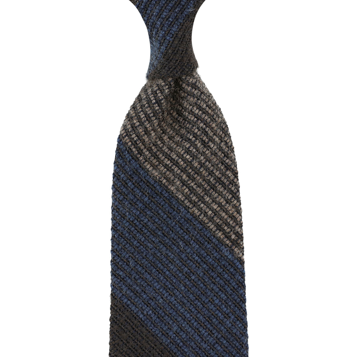 Striped Alpaca / Silk / Wool Grenadine Tie - Chocolate / Denim / Beige