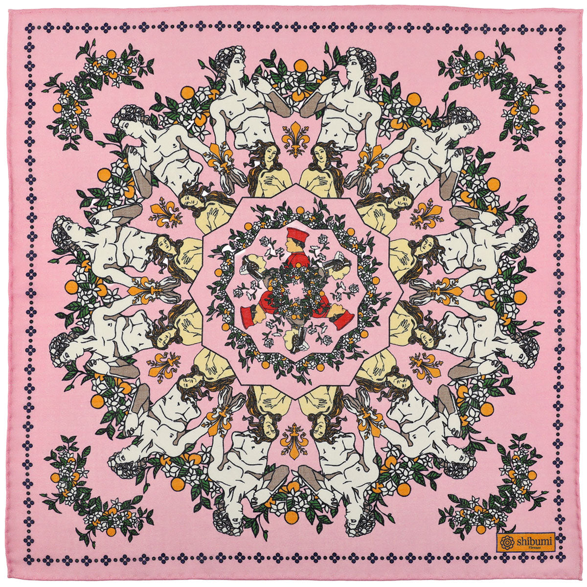 Renaissance Motif Wool / Silk Pocket Square - Pink - 40x40cm