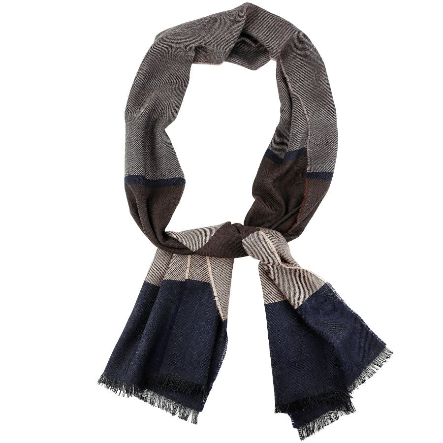 Striped Wool Scarf - Brown / Hazelnut / Beige / Navy