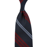 Repp Stripe Silk Tie - Navy / Burgundy / White