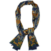 Tiger Printed Wool / Silk Scarf - Navy