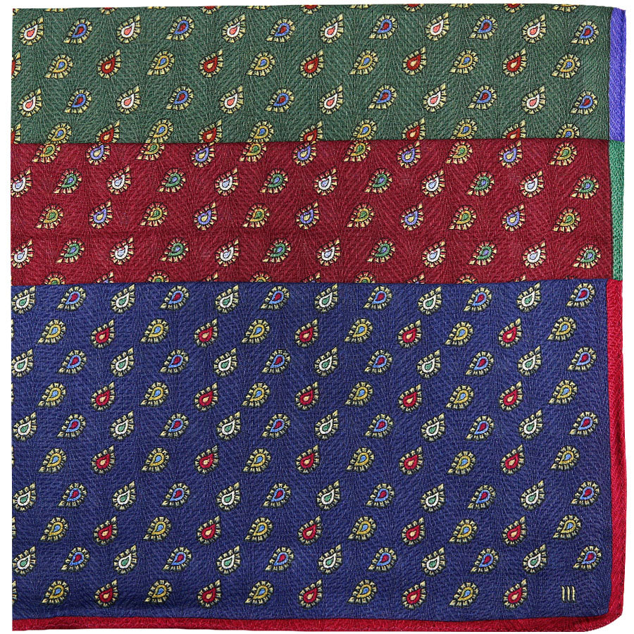 3x Paisley Cotton Handkerchief Set - Navy / Burgundy / Forest