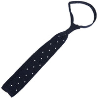 Crunchy Silk Knit Tie - Navy / White Dots