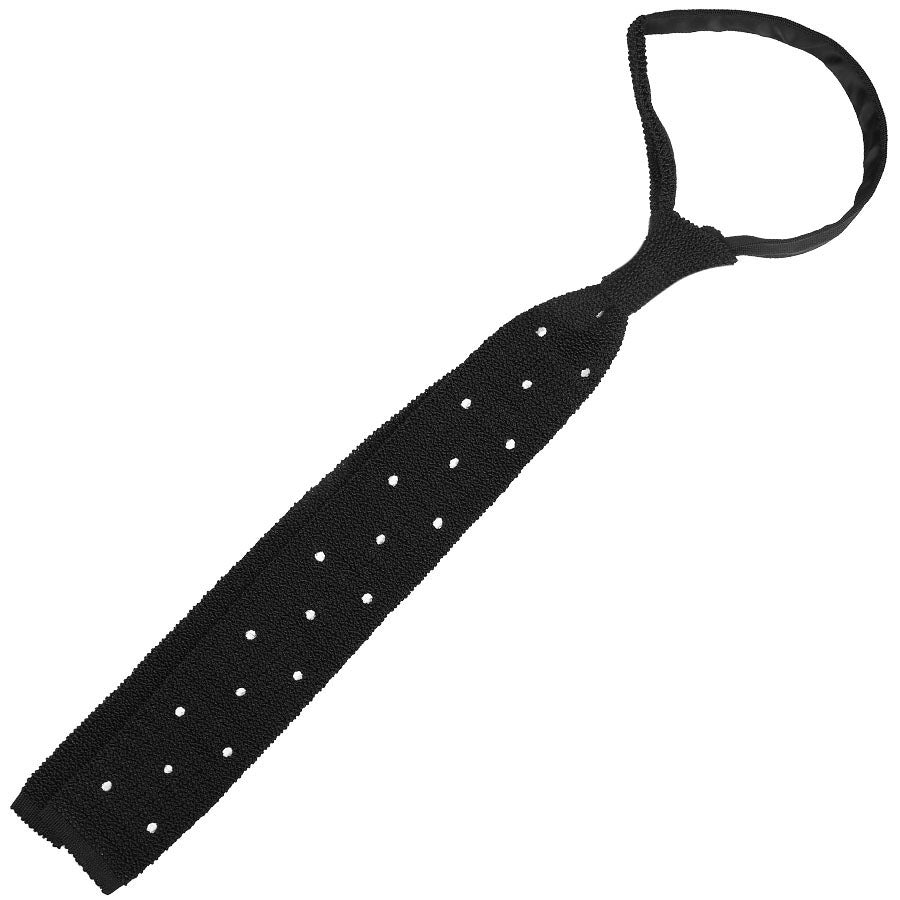 Crunchy Silk Knit Tie - Black / White Dots