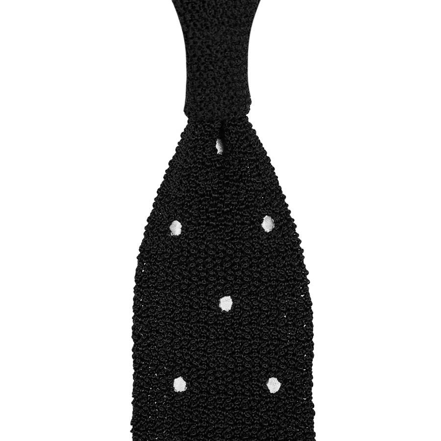 Crunchy Silk Knit Tie - Black / White Dots