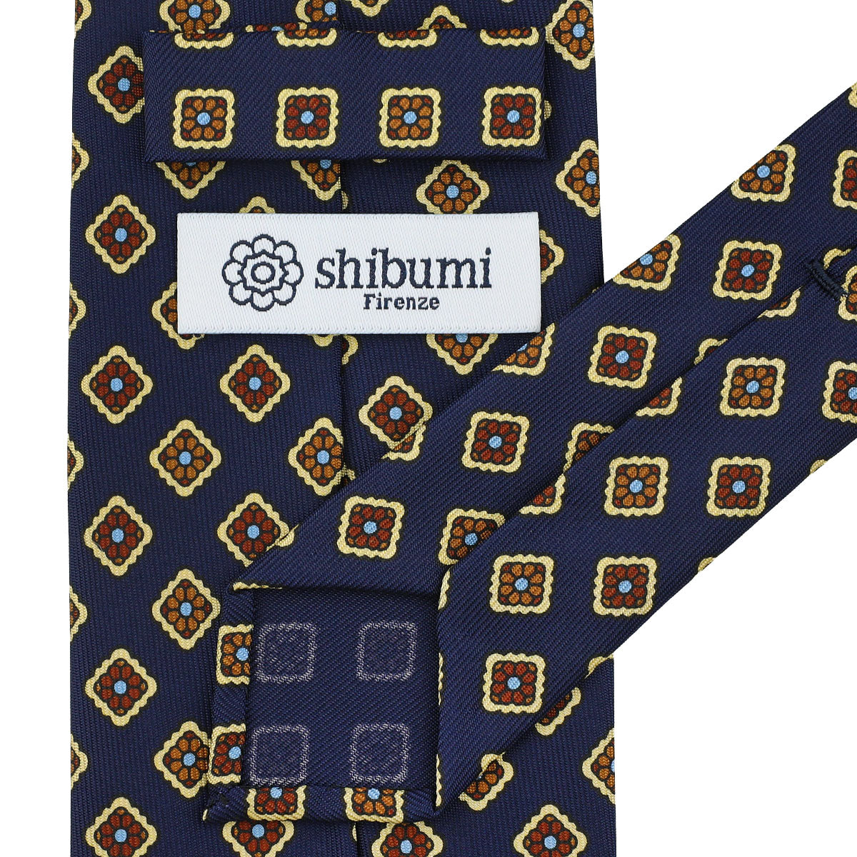 Floral Printed Silk Tie - Navy - Hand-Rolled
