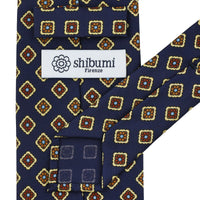Floral Printed Silk Tie - Navy - Hand-Rolled