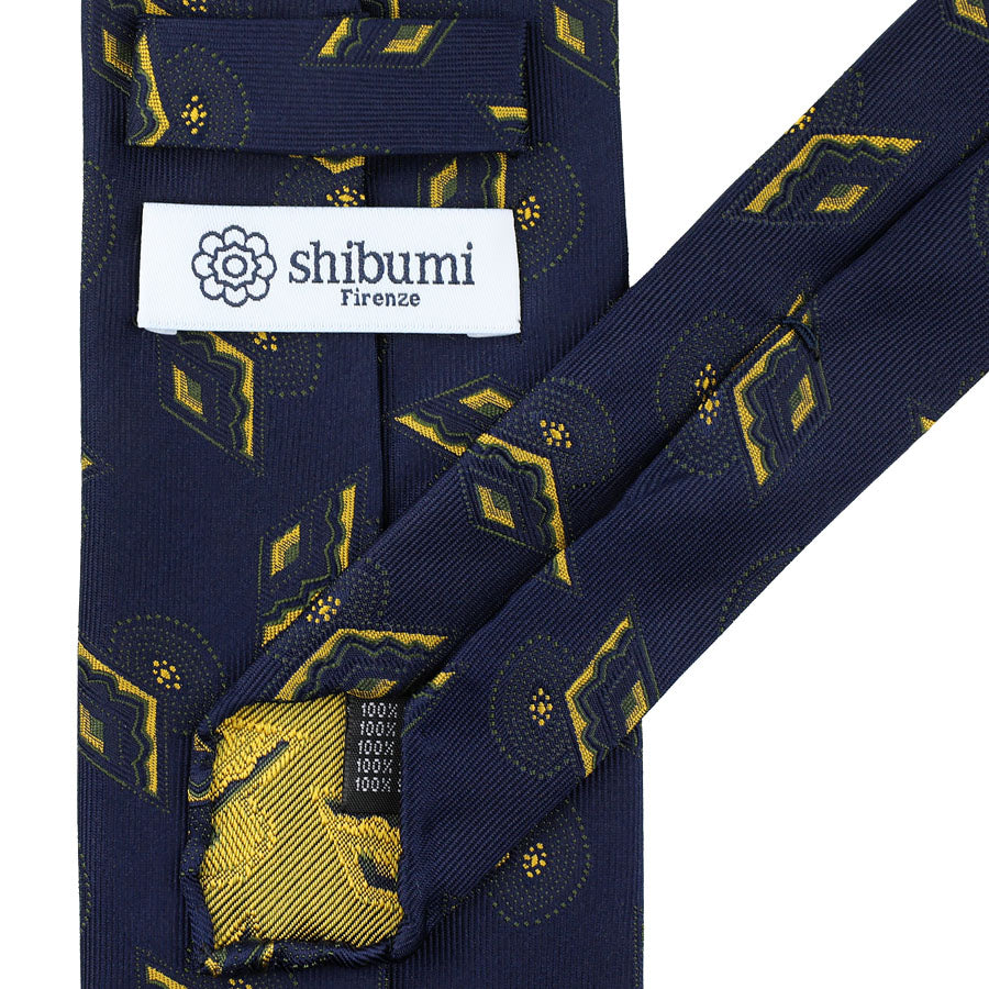 Geometrical Japanese Jacquard Silk Tie - Navy