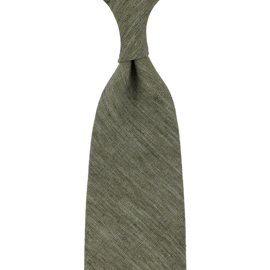 Vintage Italian Linen Tie - Olive - Hand-Rolled