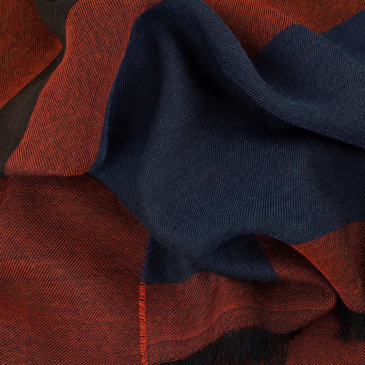 Striped Thin Cashmere Scarf - Rust / Blue / Brown