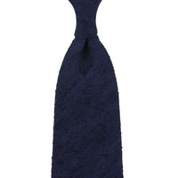 Big Twill Plain Shantung Silk Tie - Navy - Hand-Rolled