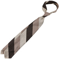 Triple Block Stripe Soft Shantung Silk Tie - Brown / Beige / Cream