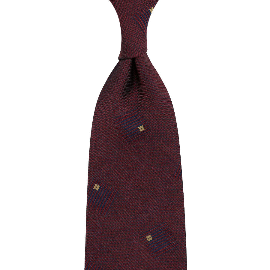 Geometrical Boucle Silk Tie - Burgundy - Hand-Rolled