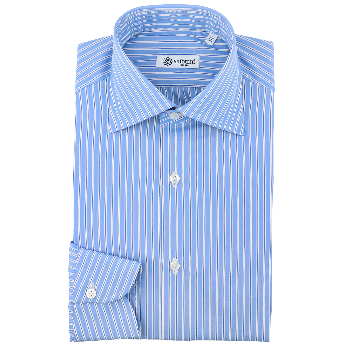 Poplin Semi Spread Shirt - Blue - Halo Stripe