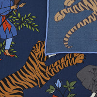 Animal Motif Silk Pocket Square - Navy - 40x40cm