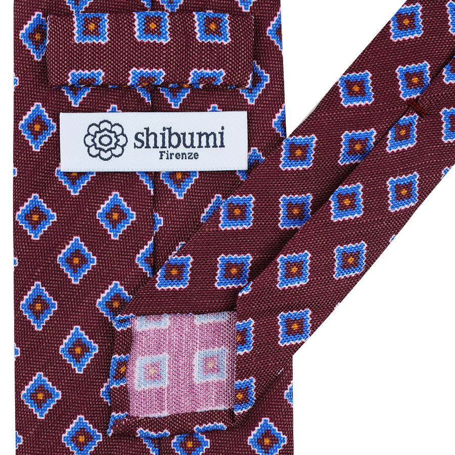 Floral Printed Silk / Linen Tie - Burgundy - Hand-Rolled