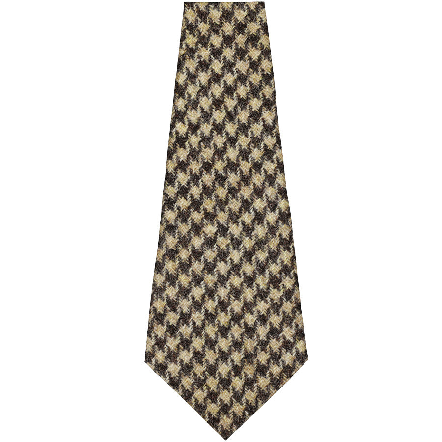 Abraham Moon Houndstooth Bespoke Wool Tie - Brown / Beige