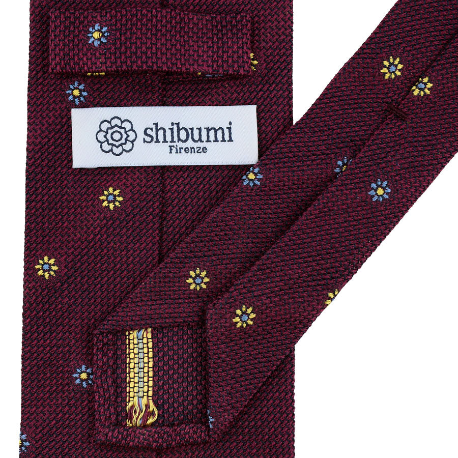 Floral Fina Grenadine Silk Tie - Burgundy - Hand-Rolled