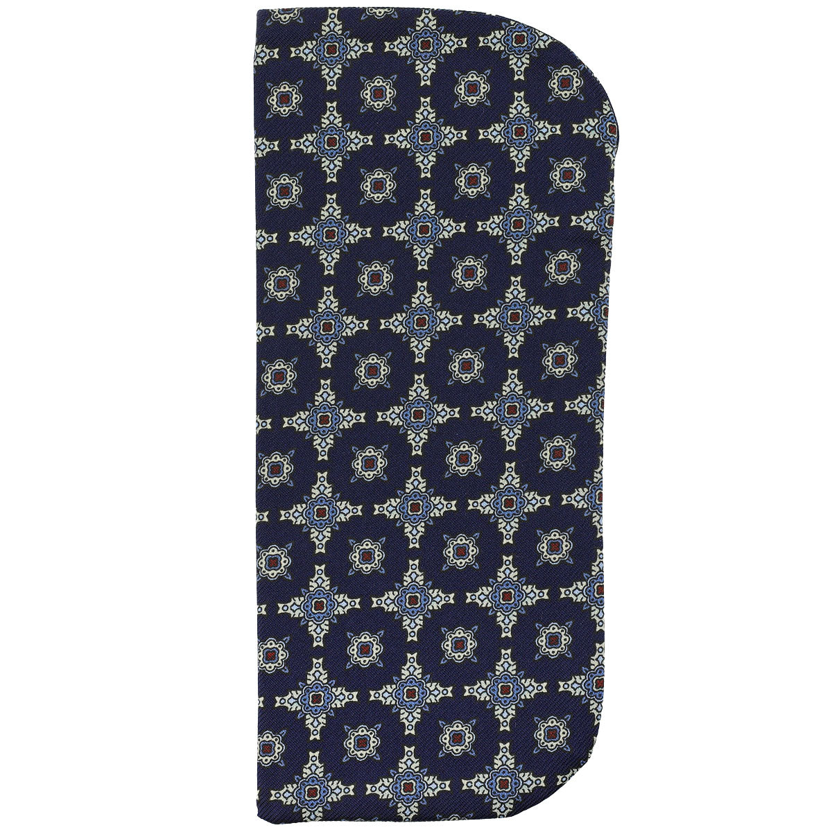 Floral Printed Silk Glasses Case - Navy