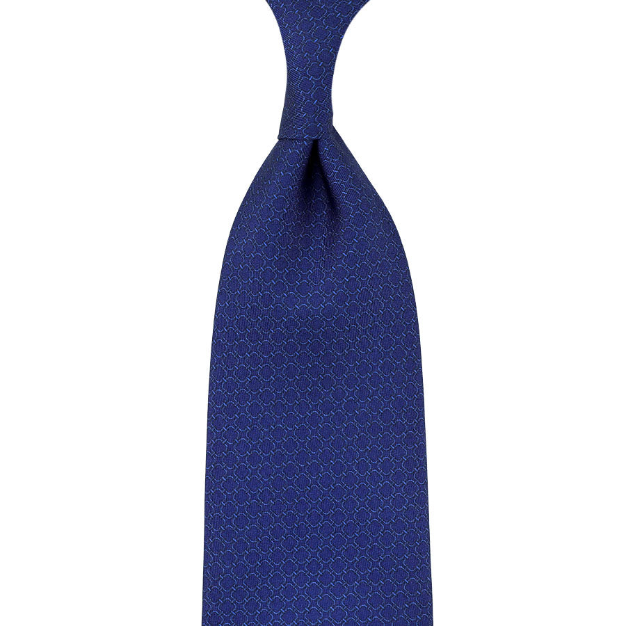 Vintage Printed Silk Tie - Blue - Hand-Rolled