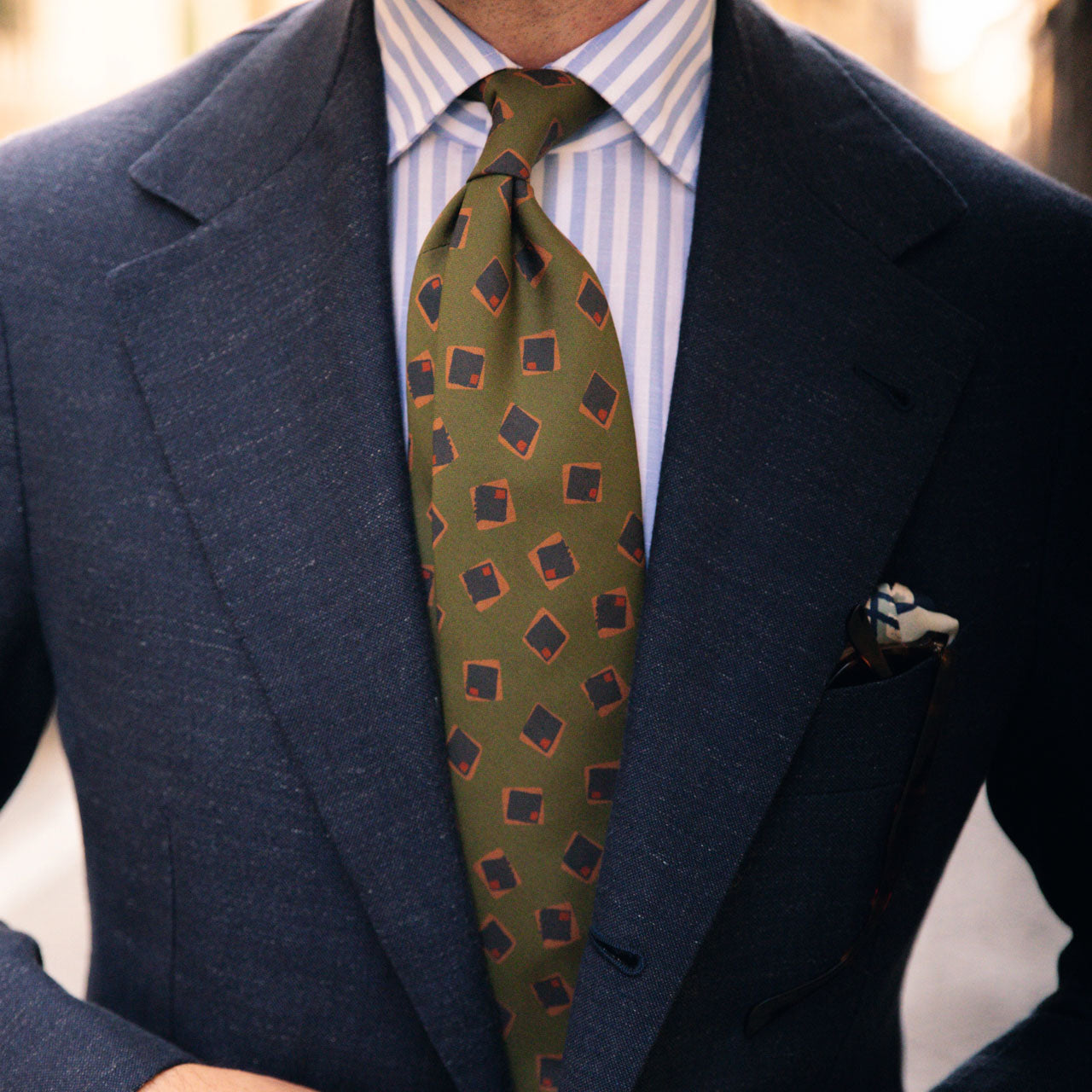 Copper Madder Silk Tie - Olive - Hand-Rolled