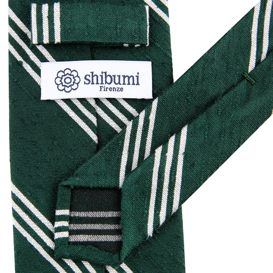 Triple Stripe Shantung Bespoke Tie - Forest Green