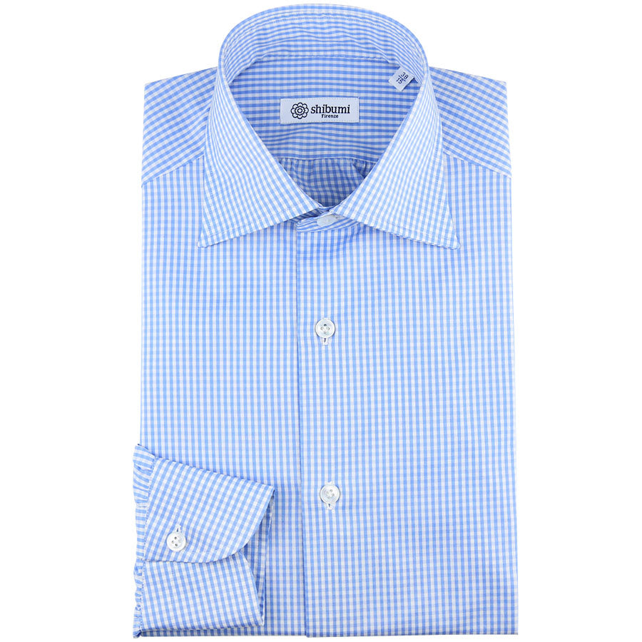 Poplin Semi Spread Shirt - White / Sky Blue - Gingham