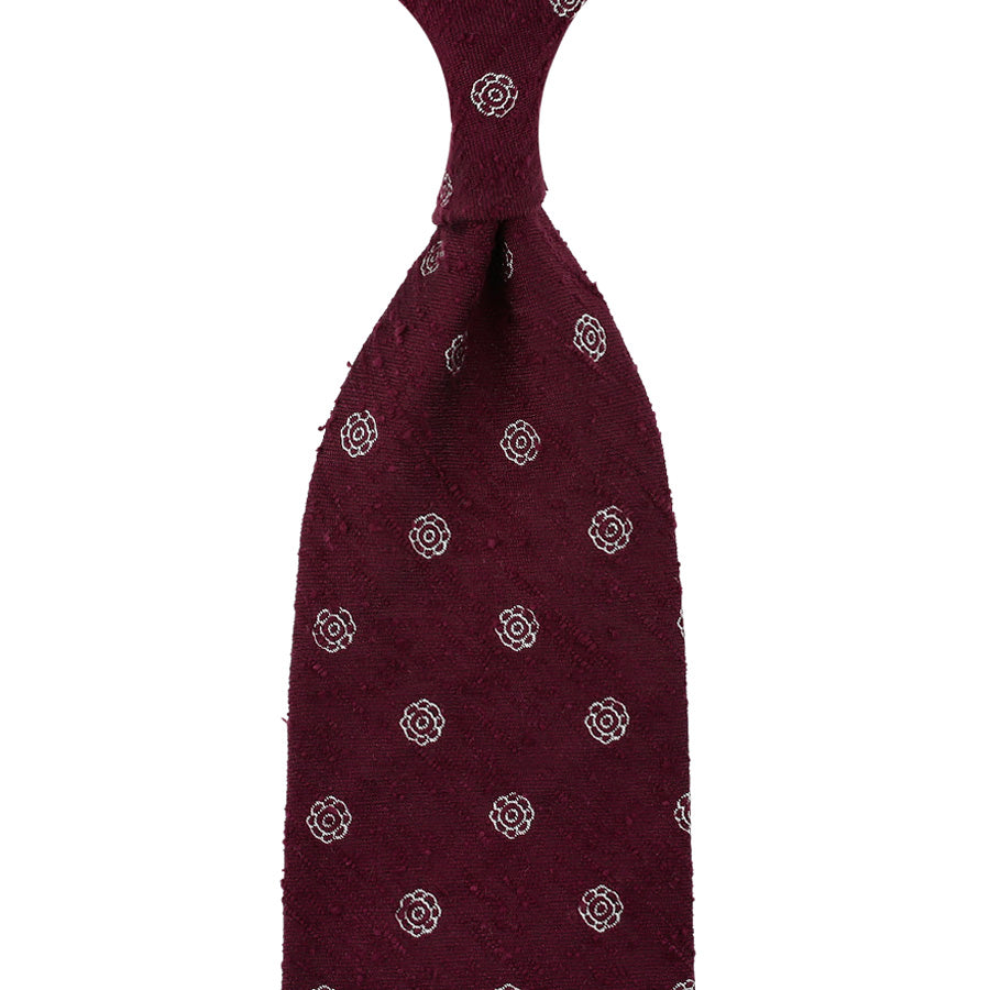 Shibumi-Flower Shantung Silk Tie - Burgundy - Hand-Rolled