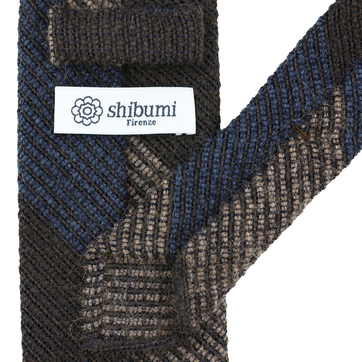Striped Alpaca / Silk / Wool Grenadine Tie - Chocolate / Denim / Beige