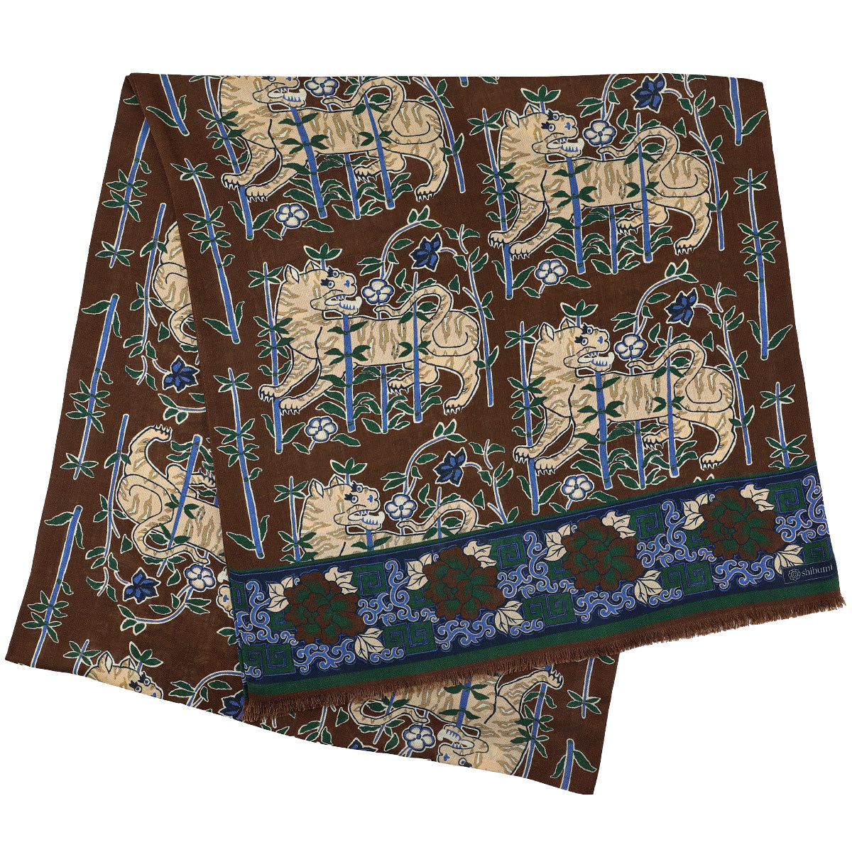 Tiger Printed Wool / Silk Scarf - Brown