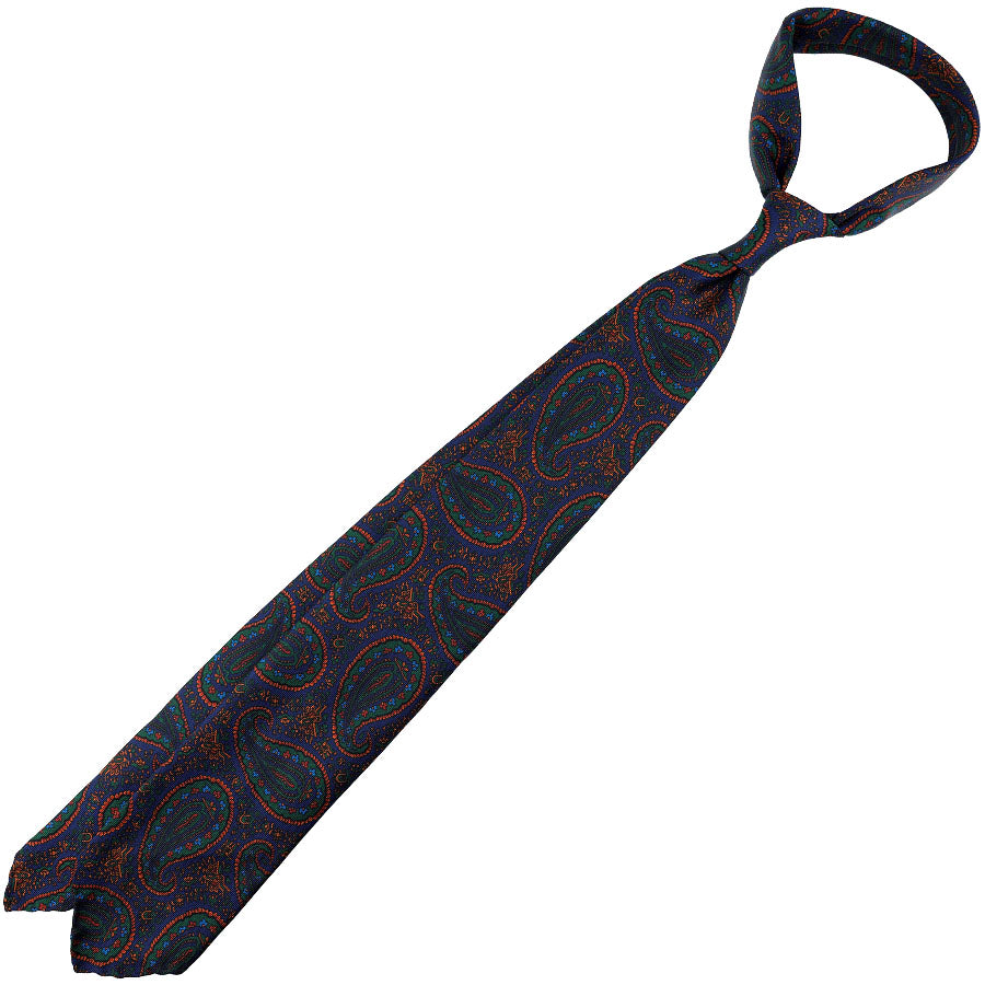 Ancient Madder Silk Tie - Navy - Hand-Rolled