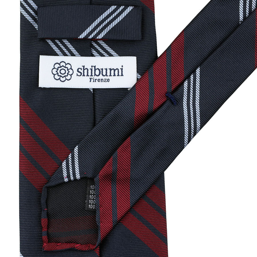 Repp Stripe Silk Tie - Navy / Burgundy / White