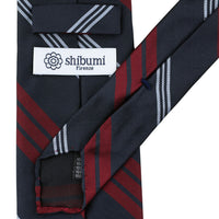 Repp Stripe Silk Tie - Navy / Burgundy / White
