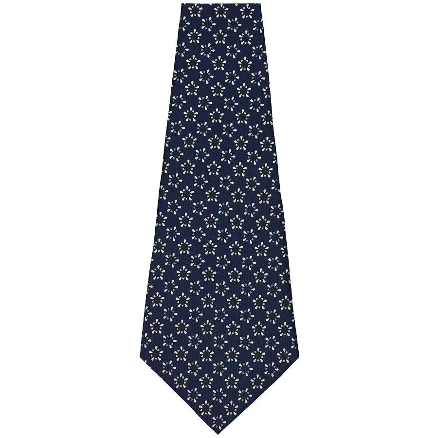 Floral Printed Silk Bespoke Tie - Navy