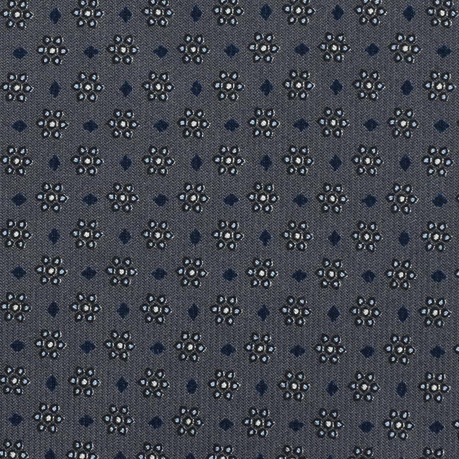 Floral Printed Silk Bespoke Tie - Grey